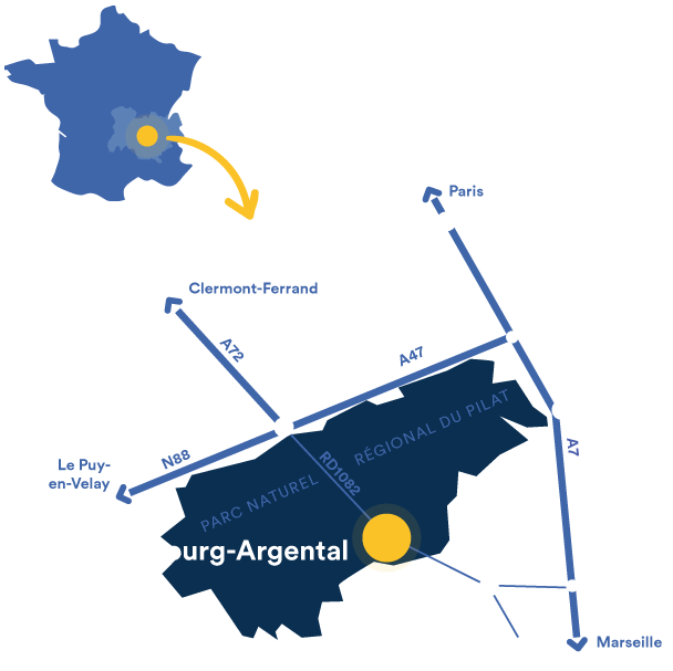 plan d'accès à la commune de Bourg-Argental